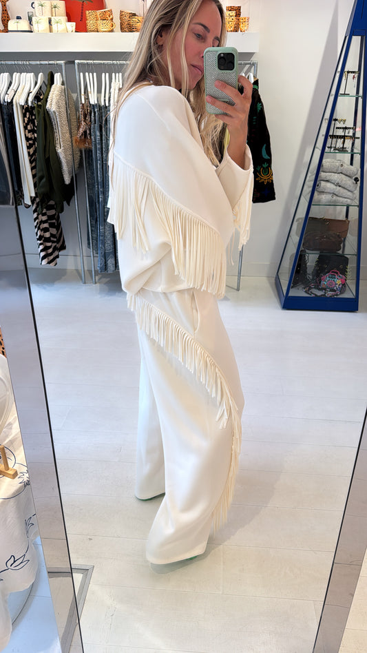 FRINGE JOGGING PANTS WHITE
