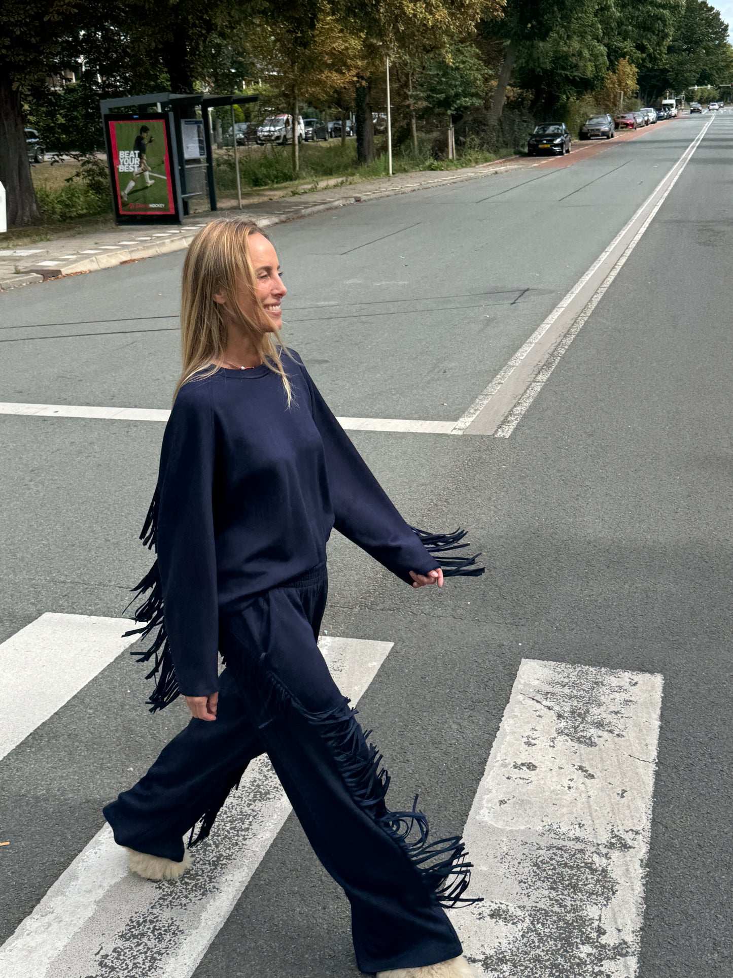 FRINGE SWEATER NAVY