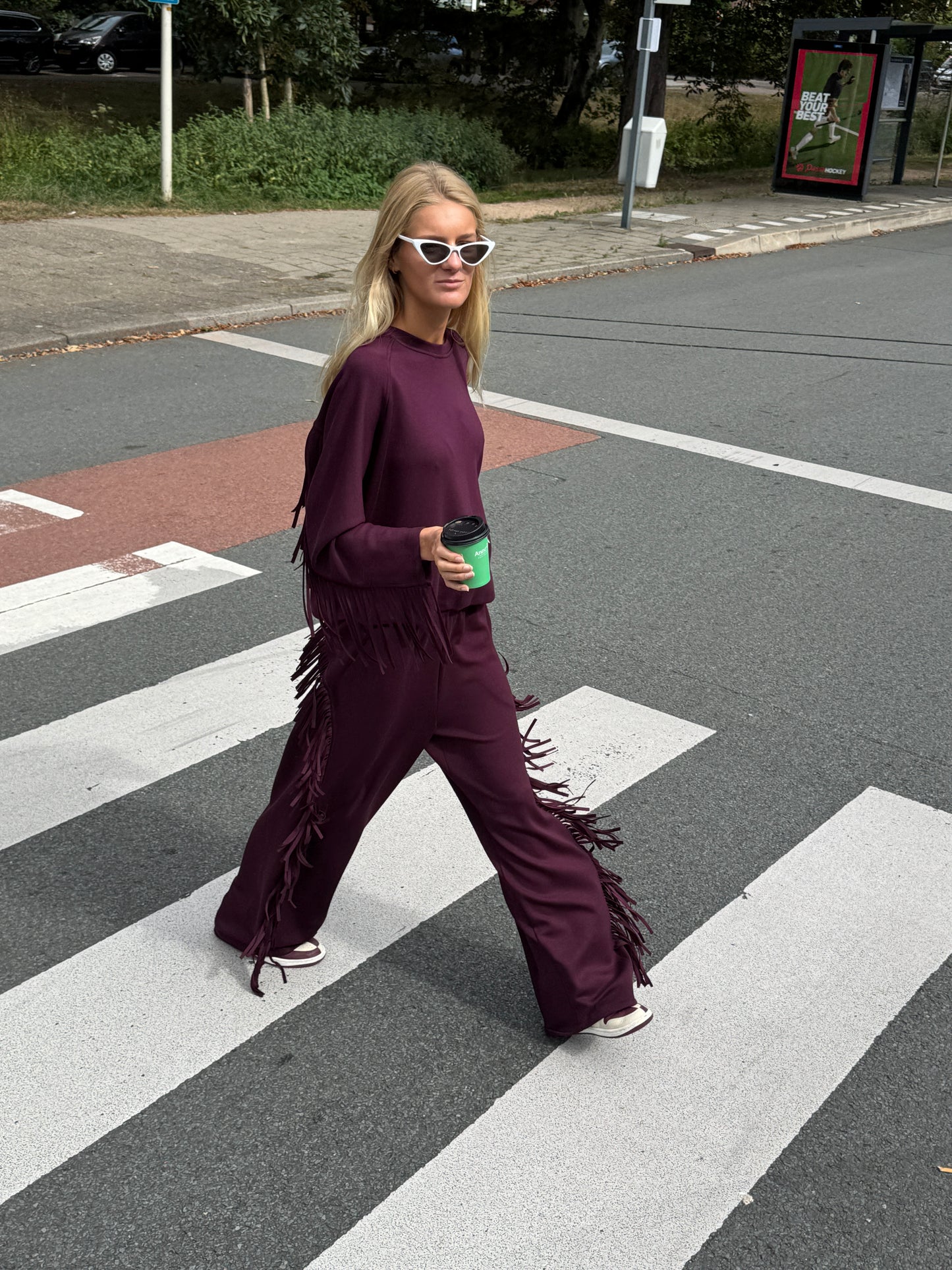 FRINGE JOGGING PANTS BURGUNDY