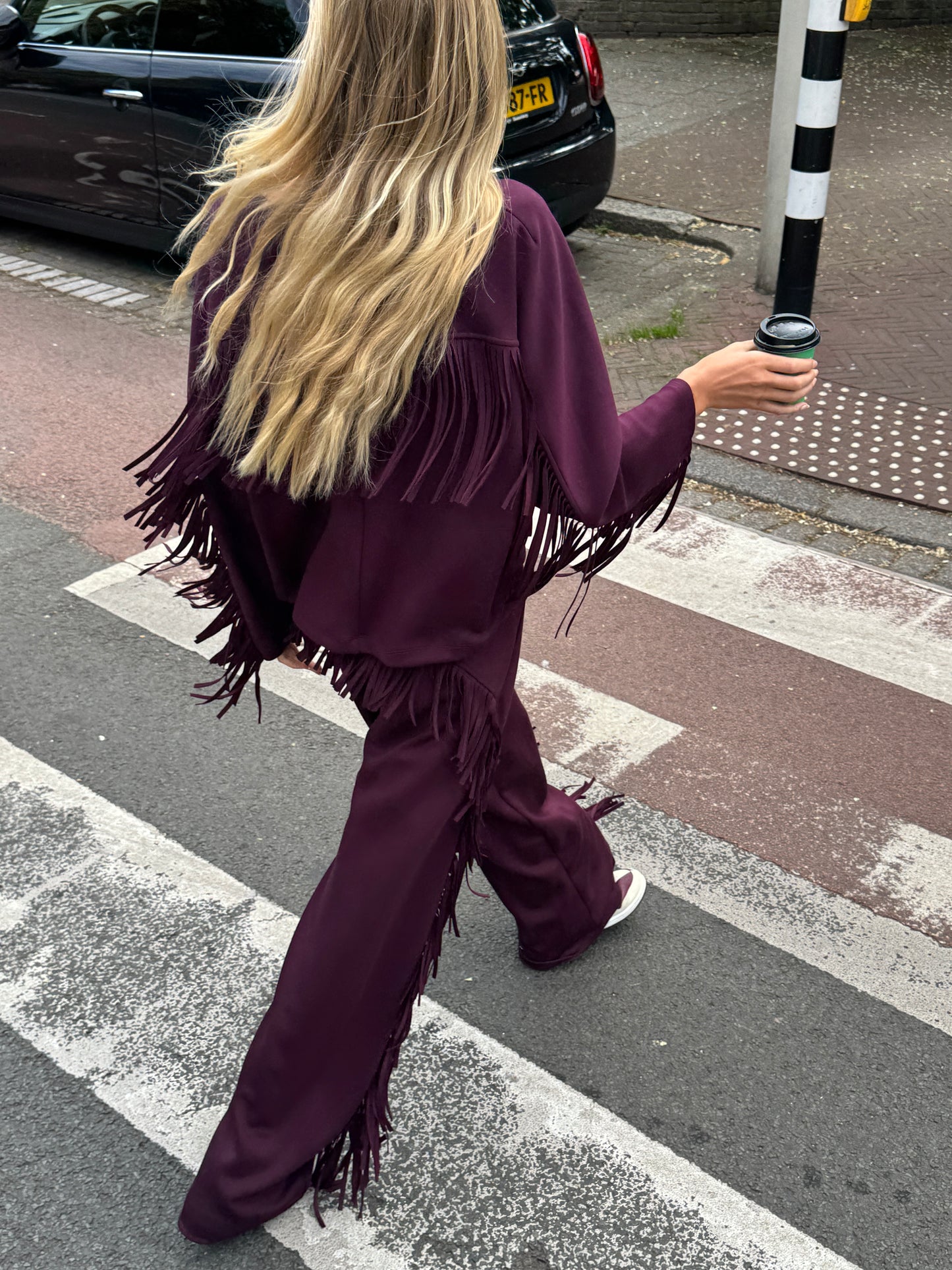 FRINGE JOGGING PANTS BURGUNDY