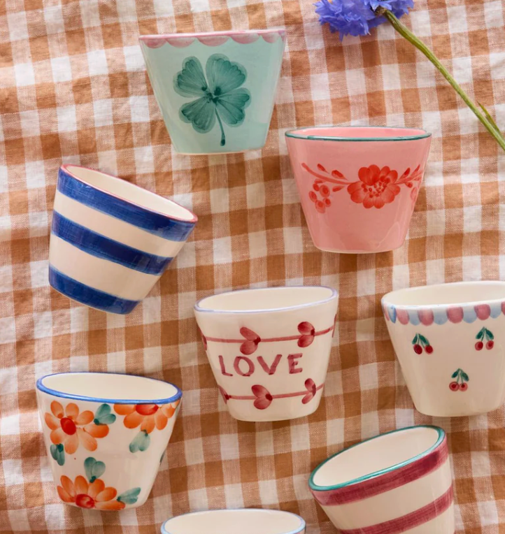 Extra Small Oval Ceramic Espresso Cup - Off White - Hand-painted LOVE