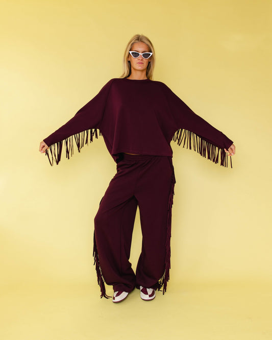 FRINGE JOGGING PANTS BURGUNDY