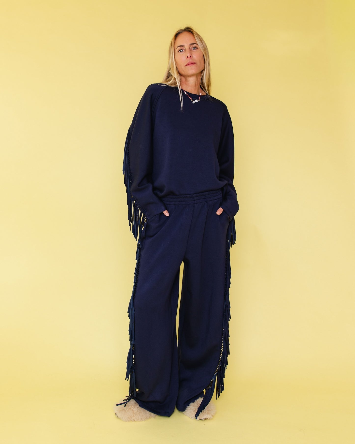 FRINGE JOGGING PANTS NAVY