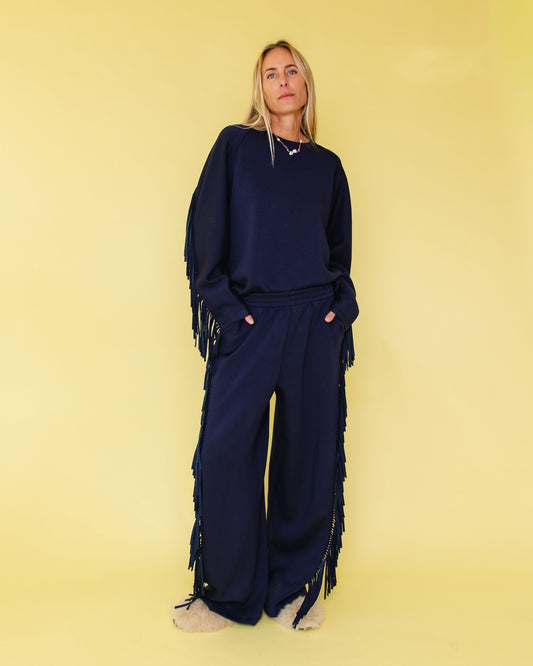 FRINGE JOGGING PANTS NAVY