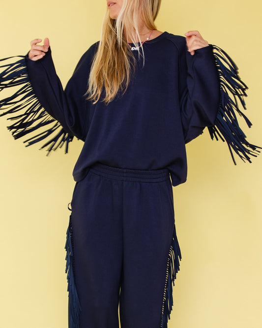 FRINGE SWEATER NAVY