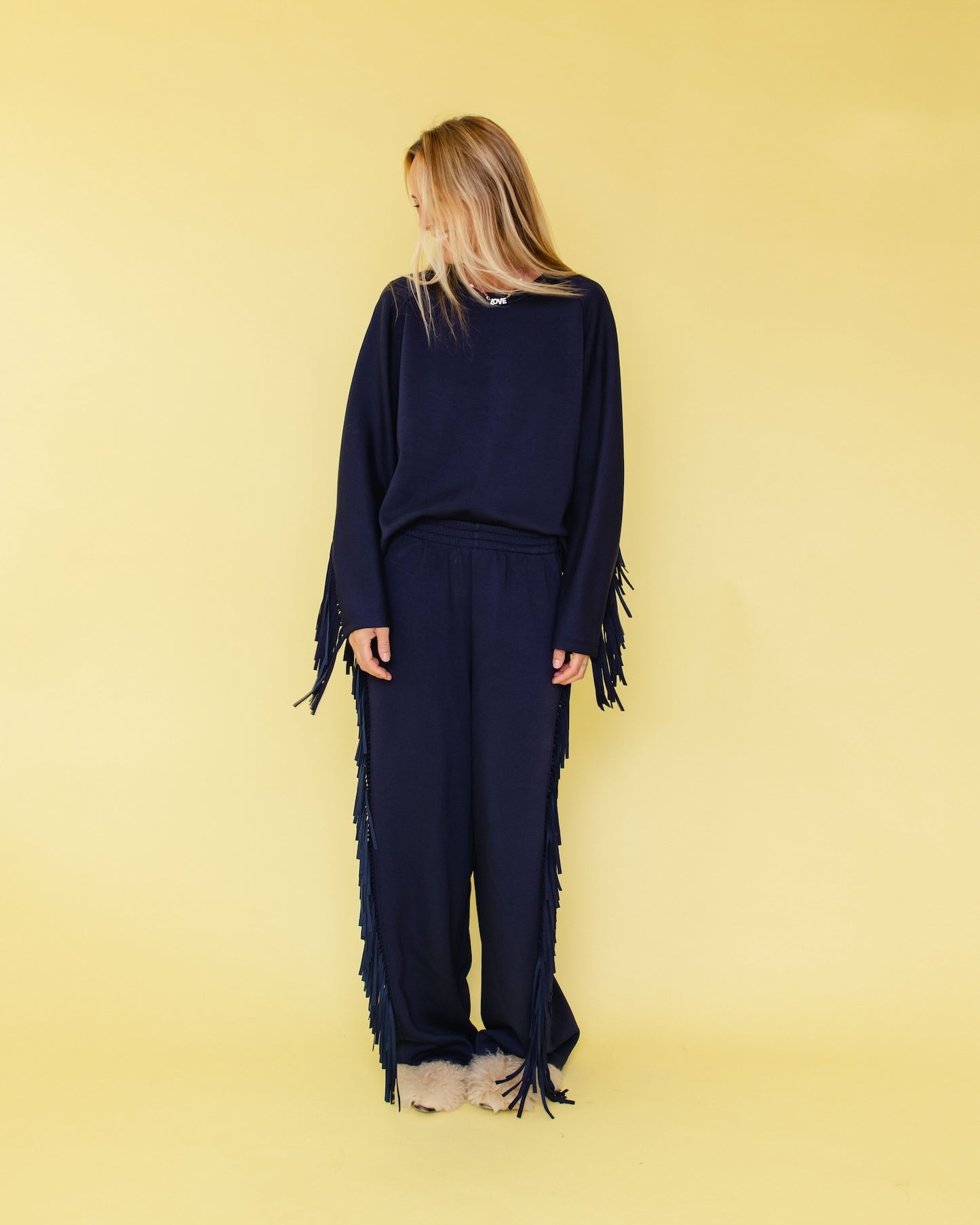 FRINGE JOGGING PANTS NAVY