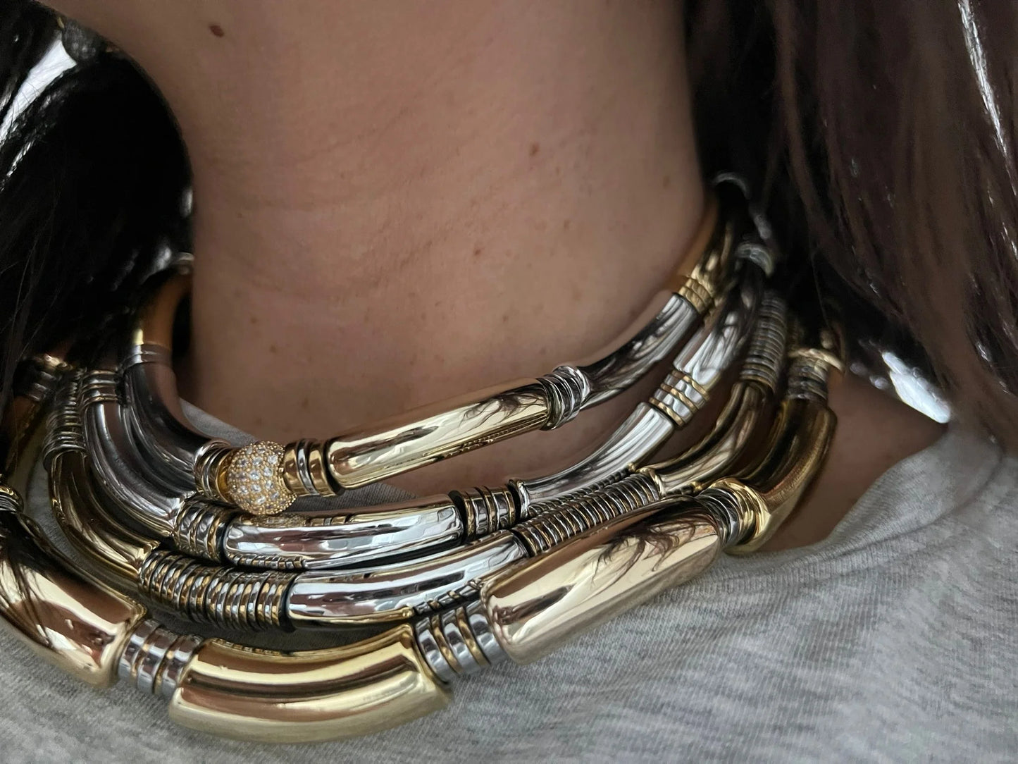 BIG TUBE MIX GOLD & SILVER NECKLACE