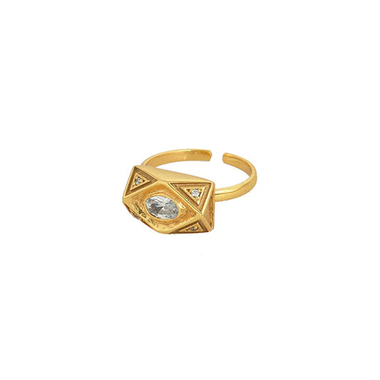 SQUARE RING GOLD CRYSTAL STONE
