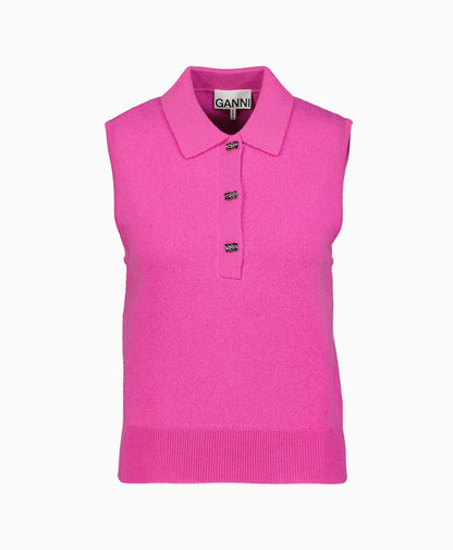 Cashmere Mix Sleeveless Polo - Solid