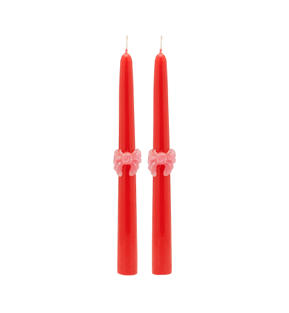 Loving Bow Red Candle Set of 2