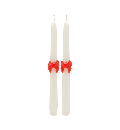 Loving Bow White Candle Set of 2