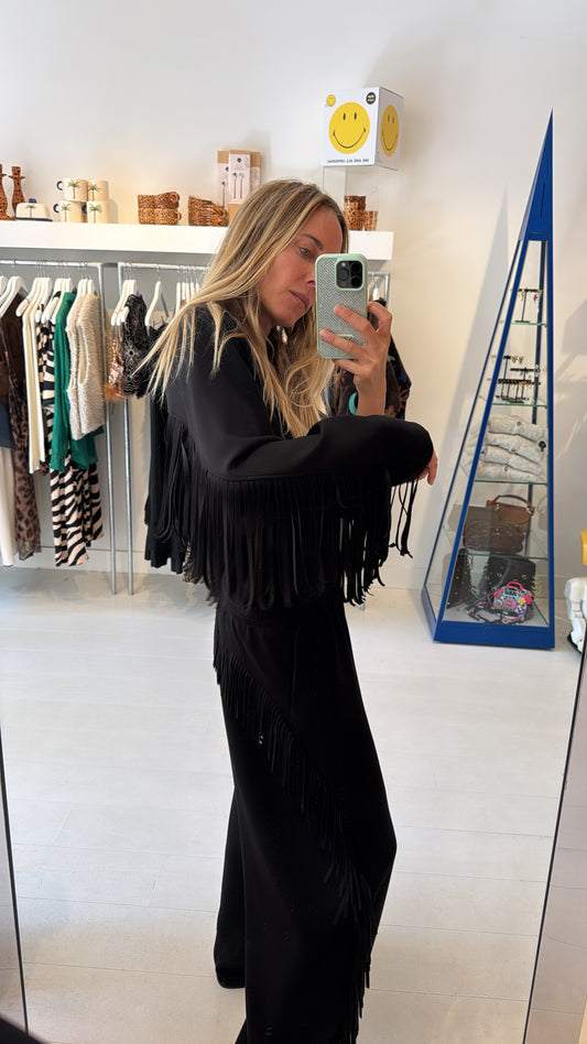 FRINGE JOGGING BLACK PANTS