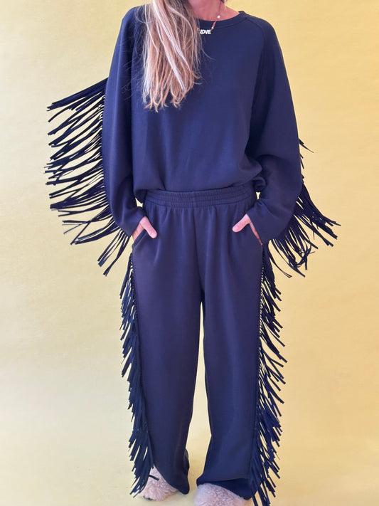 FRINGE NAVY SWEATER