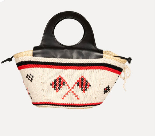 Caxinas - mini embroidered basket white / green / pink