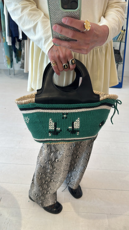 Caxinas - mini embroidered basket white / green / pink