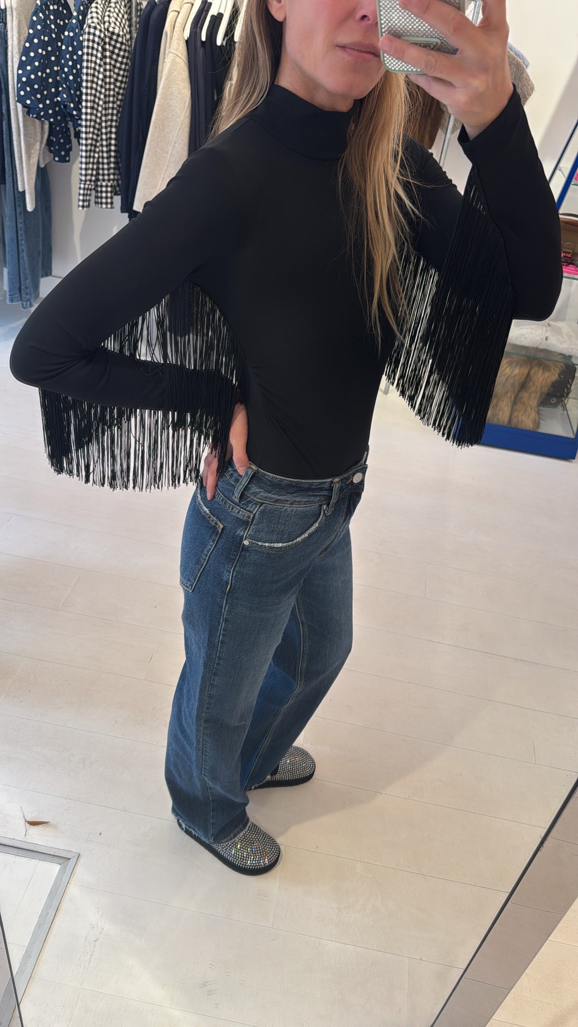 FRINGE BODYSTOCKING BLACK