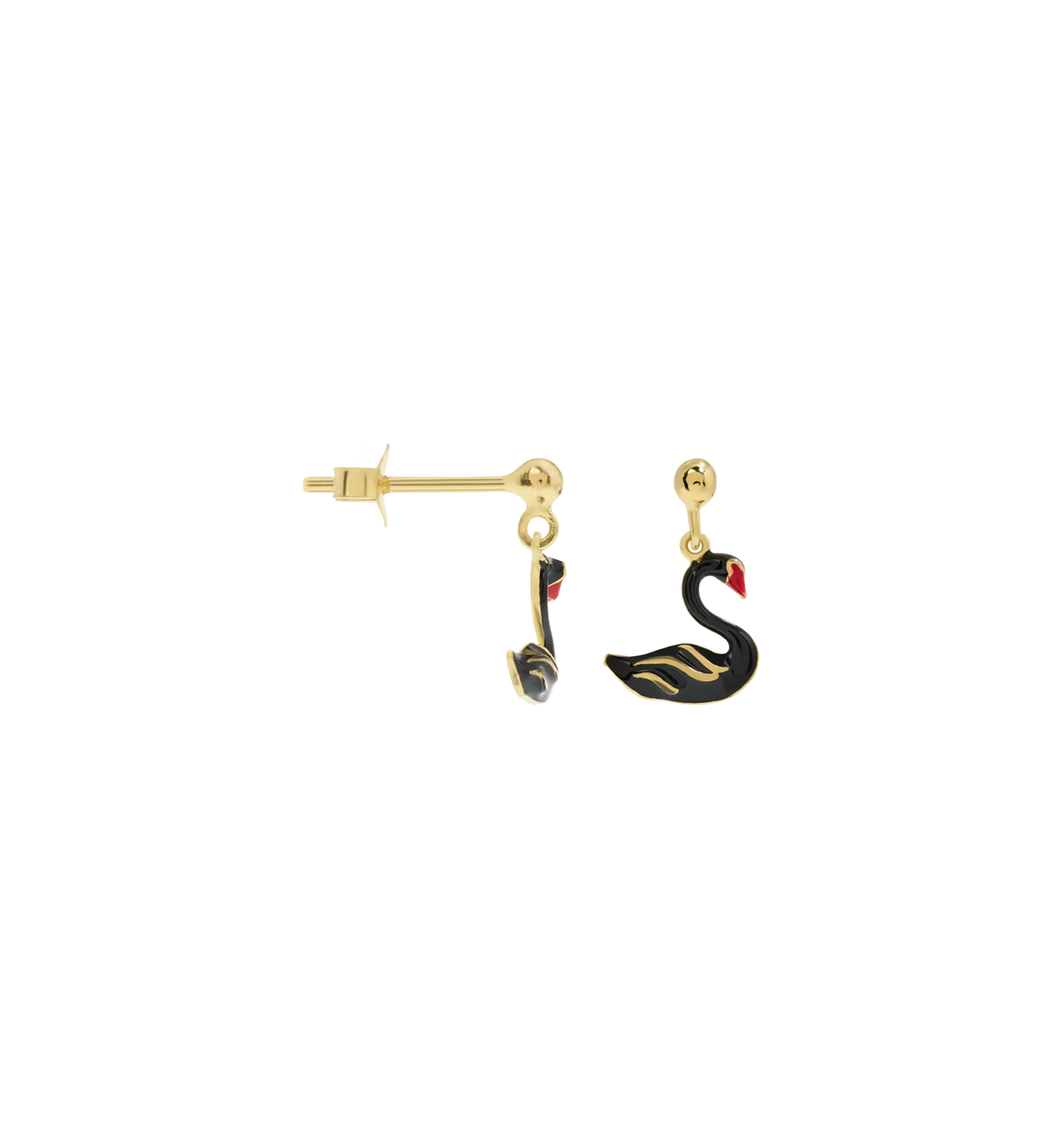 Single Black Swan Stud Earring Silver Goldplated