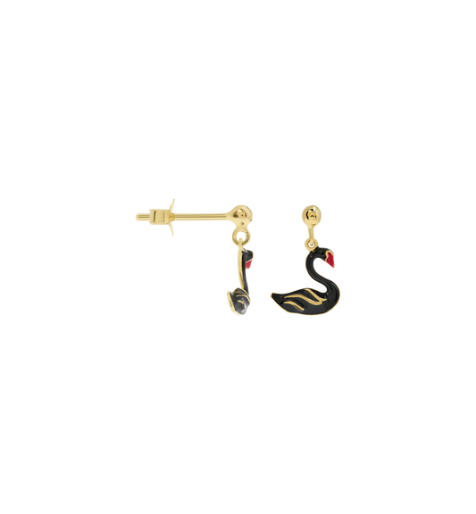 Single Black Swan Stud Earring Silver Goldplated