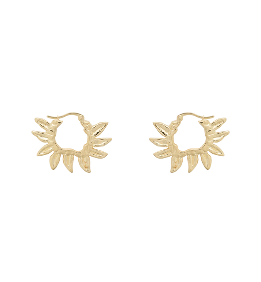 Sunflower Petals Hoop Earrings Brass Goldplated