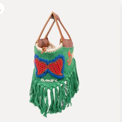 Minho - embroidered basket green