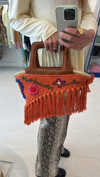 Minho - embroidered basket Orange