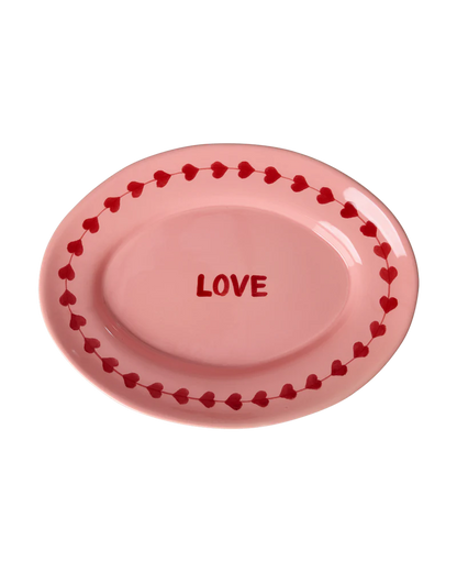 Medium Ceramic Serving Dish - Pink - Hand-painted LOVE