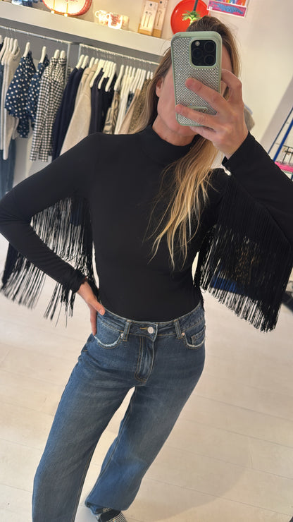 FRINGE BODYSTOCKING BLACK