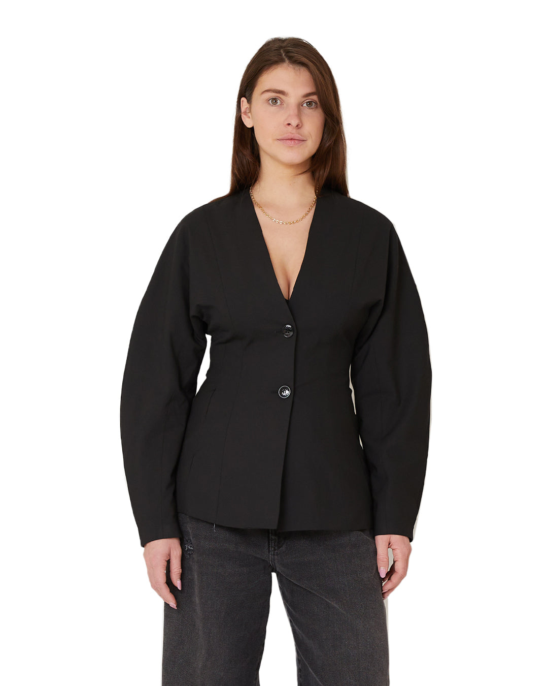 BLACK FITTED DRAPEY MELANGE BLAZER