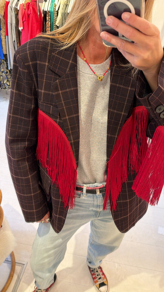 CHECK FRINGE BLAZER