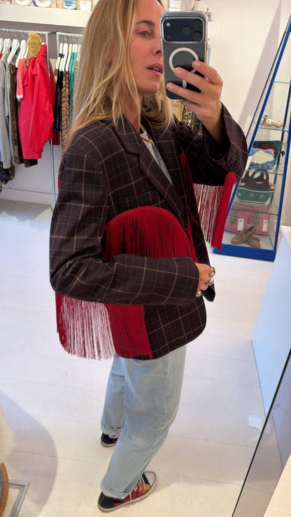 CHECK FRINGE BLAZER