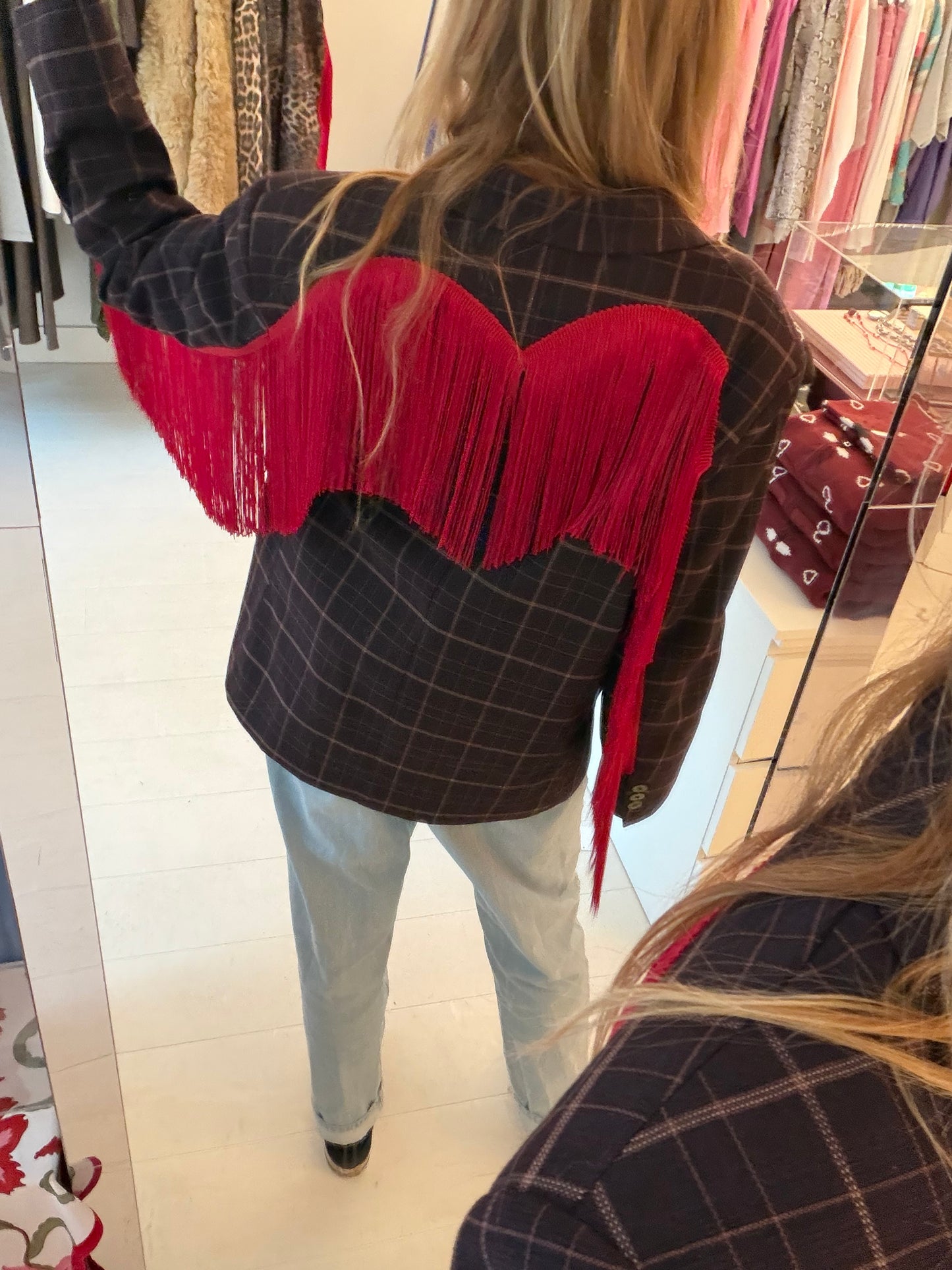 CHECK FRINGE BLAZER