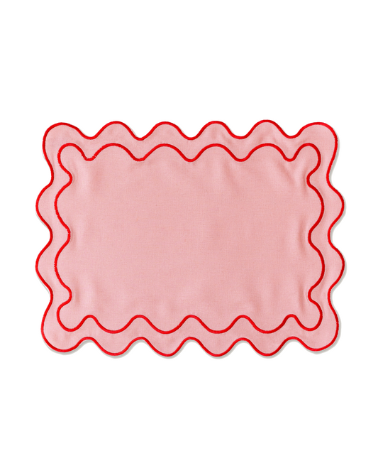 Kulu Club Placemats Wavy Pink Linen-Blend - Set of 2