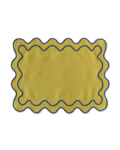 Kulu Club Placemats Wavy Green Linen-Blend - Set of 2