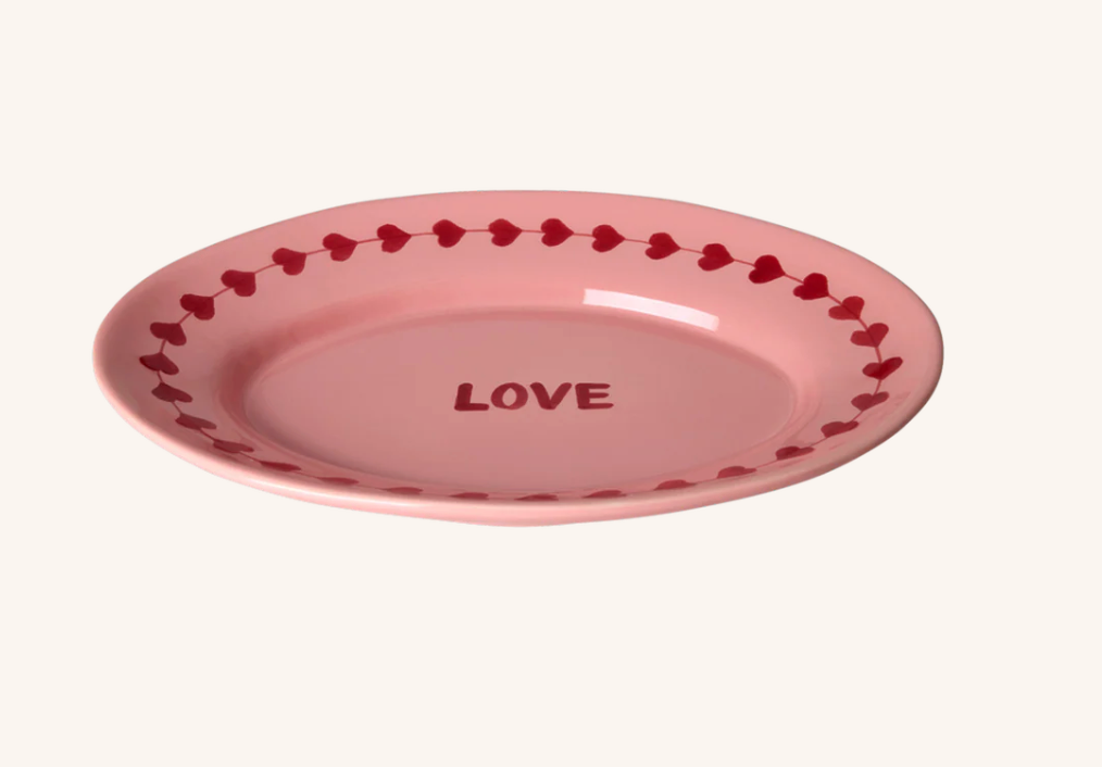 Medium Ceramic Serving Dish - Pink - Hand-painted LOVE