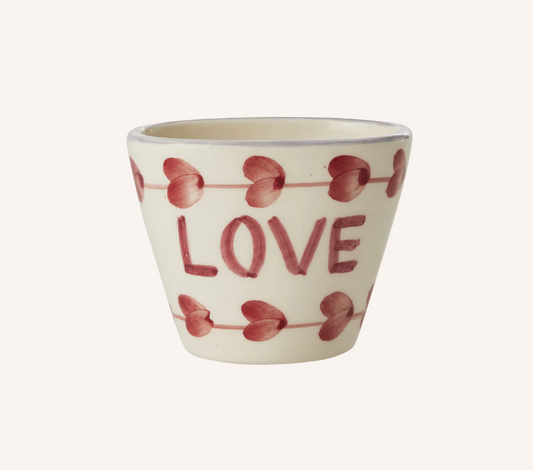Extra Small Oval Ceramic Espresso Cup - Off White - Hand-painted LOVE