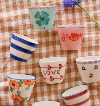 Extra Small Oval Ceramic Espresso Cup - Off White - Hand-painted LOVE