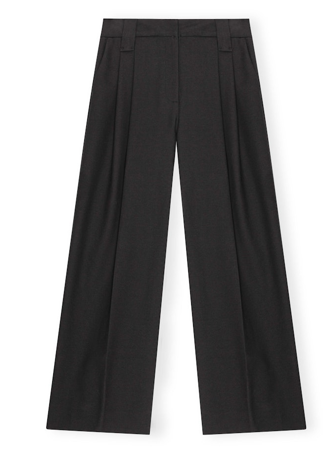 Ganni W0246 Heavy Cotton Tailoring Mid Waist Pants - Black