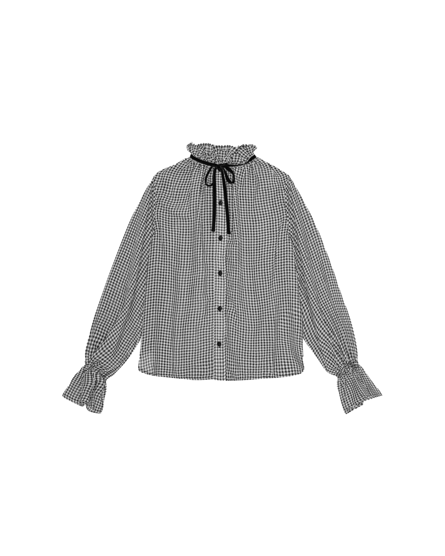 Sheer Fluid Check Tie String Shirt