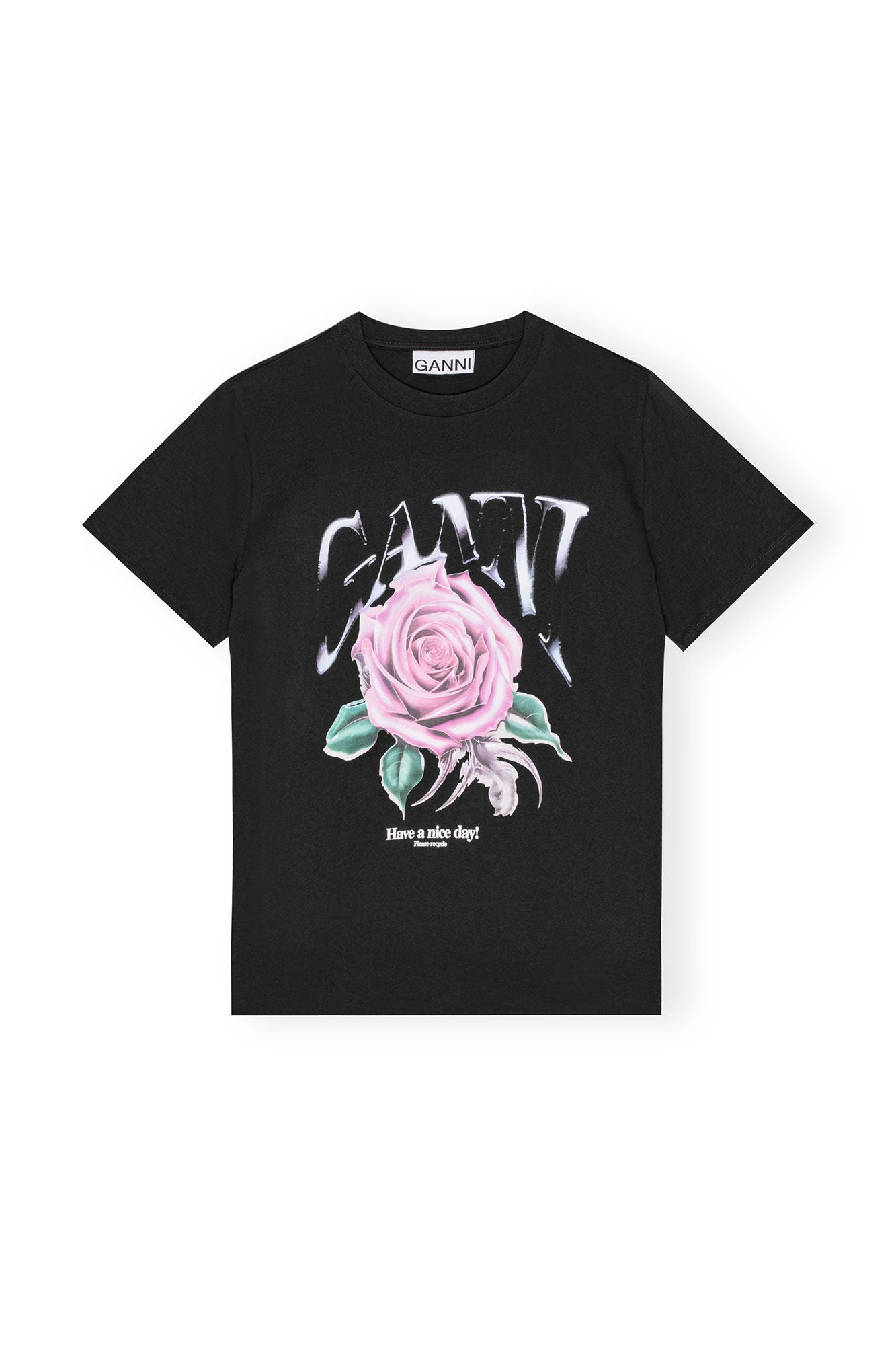 Black Basic Jersey Rose Relaxed T-Shirt