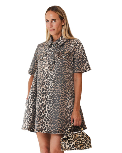 Leopard Printed Denim Mini Dress