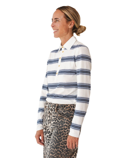 Blue Striped Long Sleeve Polo Shirt