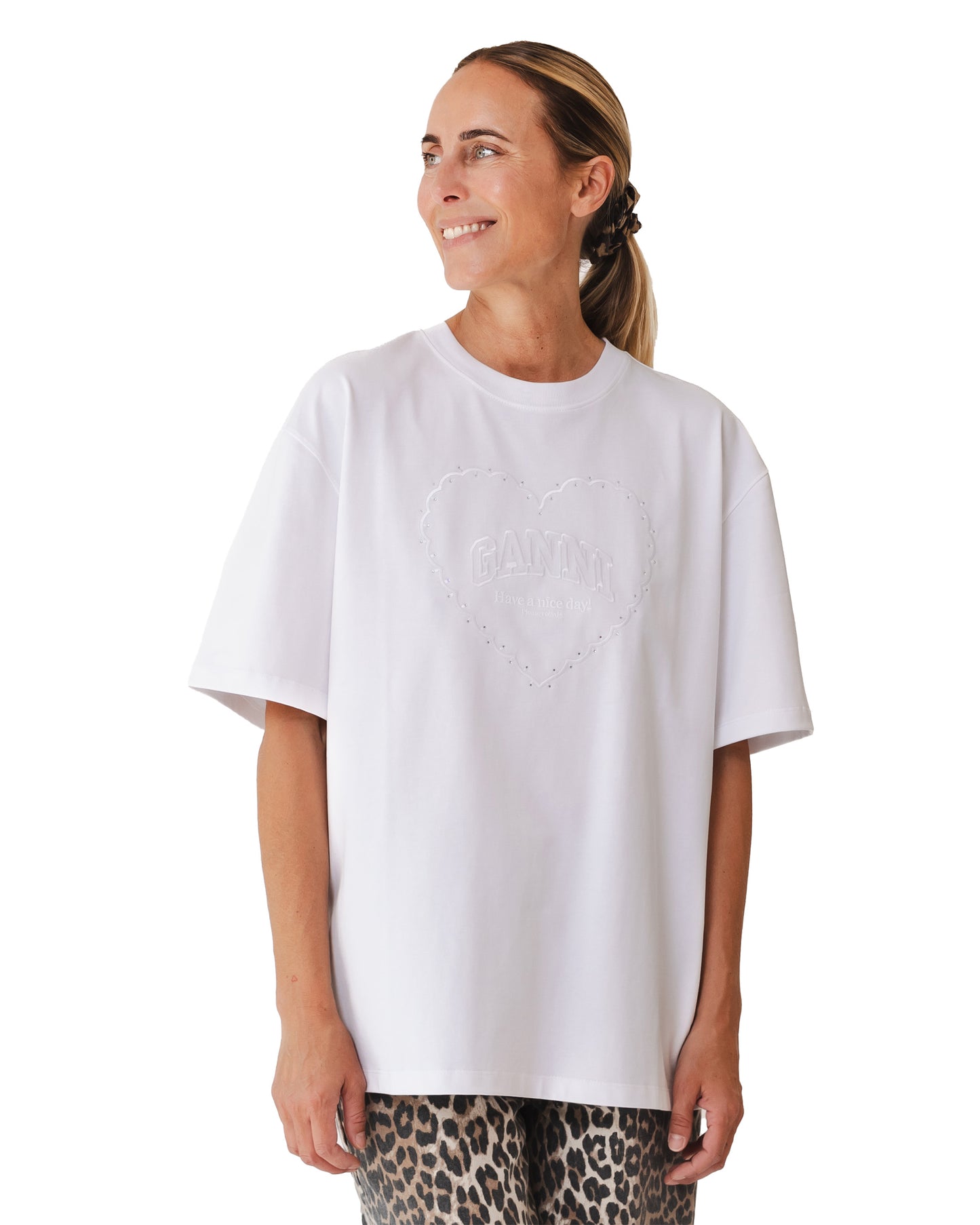 White Heavy Cotton Drop Shoulder Heart T-Shirt