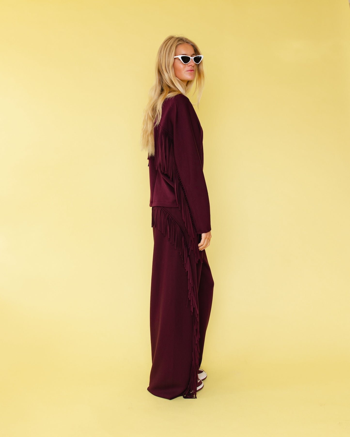 FRINGE JOGGING PANTS BURGUNDY