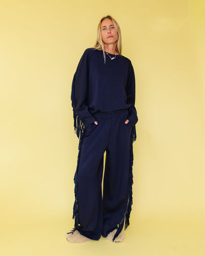 FRINGE JOGGING PANTS NAVY