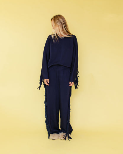 FRINGE JOGGING PANTS NAVY