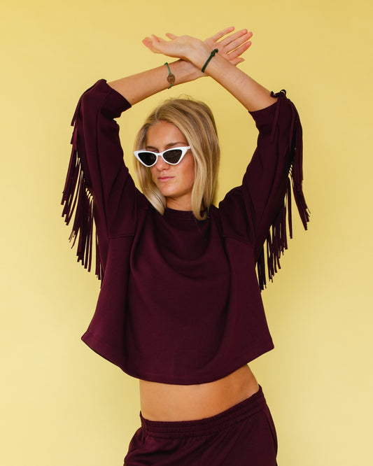 FRINGE SWEATER BURGUNDY je