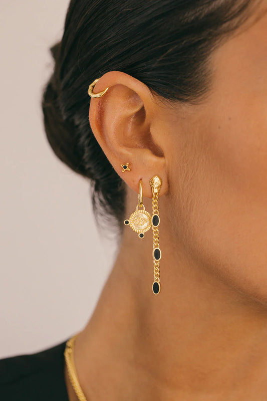 Timeless black stud earring gold plated (single piece)
