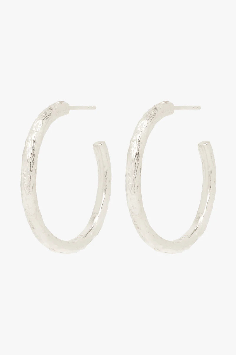 Wanderlust Hammered Hoops Silver (32mm)