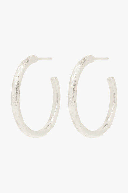 Wanderlust hammered hoop silver (32mm) (pair)